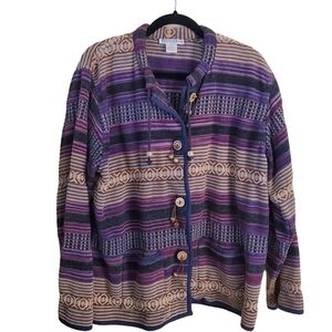 Dress Barn Vintage Navaho Southwest Cotton Woven Jacket Wood Buttons Size L